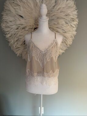 TWP Delicate Lace Trim Cami in Soft Beige